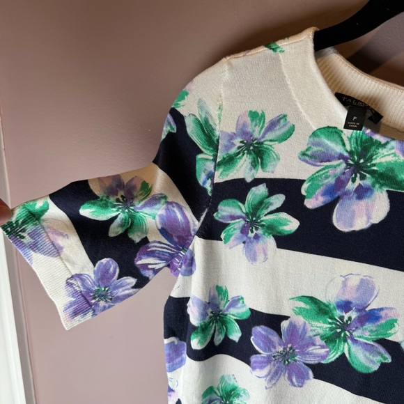 NWT Talbots Petites Purple Floral Stripes Short Sleeve Top XSP - Picture 6 of 13
